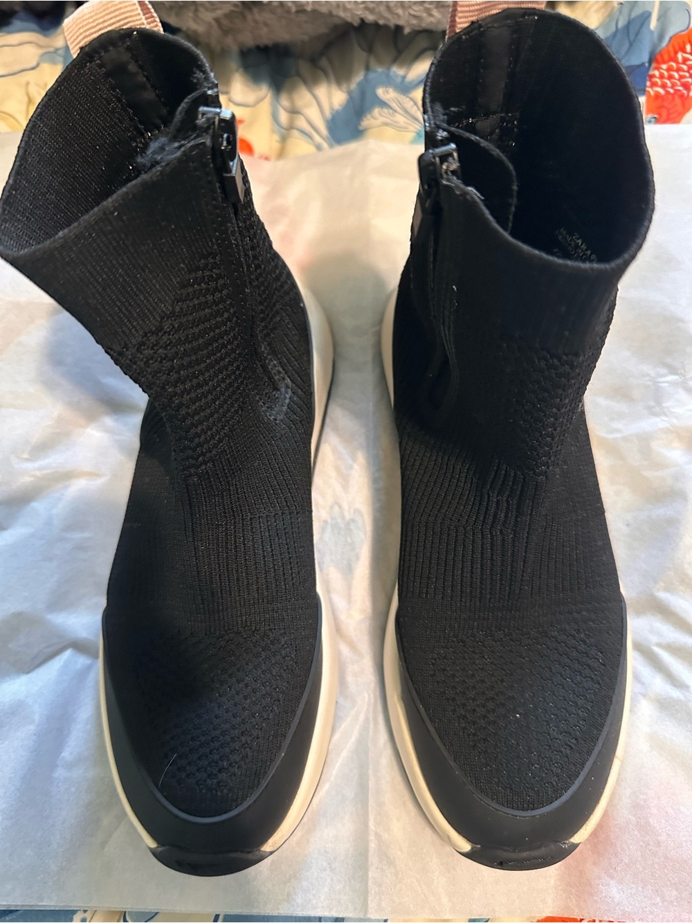 Zara Black Knit Sock Sneakers with White Sole